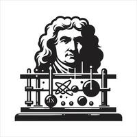 Isaac Newton as a Great Scientist and Mathematician with Pencil Sketch and Experiments Newton's Laws of Motion vector