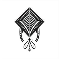 Flying Kite Black and White Icon with Long Fabric Tail Toy for Makar Sankranti Joy vector