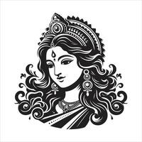 Goddess Laxmi Silhouette Outline Art with Lakshmi Mata on Lotus Flower for Lakshmi Puja Special Maa Durga Design Divine Warrior vector