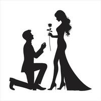 Romantic Couple Silhouette in Proposal Pose for Valentine Week and Relationship Design vector