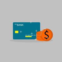 A bank card and a stack of coins vector