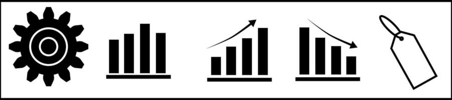 A black and white image of a graph, a clock, and a knife vector