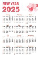 Modern Lovely calendar 2025. Days, weeks and months. Print, vector