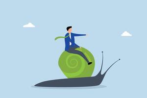 Slow growth, Foolish entrepreneur leader moving at a sluggish pace will never achieve success, failing in business rivalry. vector