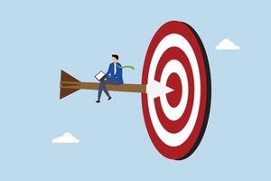 Easy win with good strategy and planning, adept entrepreneur aiming for a dart that strikes the bullseye target. vector