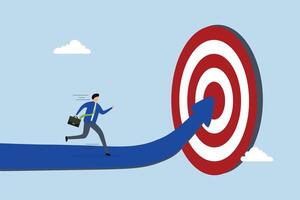 Progress to goal, driven entrepreneur following a growth trajectory towards hitting the mark. vector