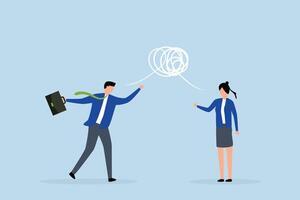 Different opinion, businessman and female coworker debating differing views to reach resolution. vector
