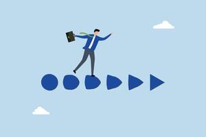 Business transformation change, entrepreneur company leader stride in circle convert to triangle facing arrow ahead. vector