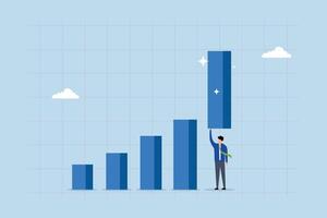 Growth or improvement, entrepreneur aids in raising bar chart to a higher level. vector
