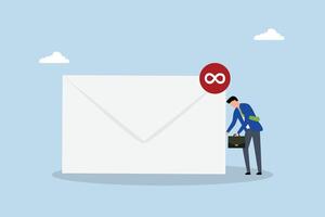 Busy email overload, desperate despair entrepreneur with his inbox filled with endless unread messages. vector
