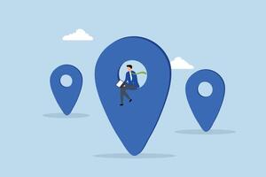 Remote job or distance work, businessman utilizing a laptop remotely with a location map pin. vector