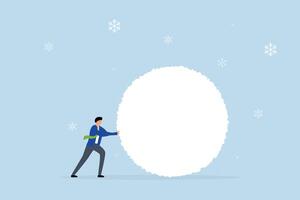 entrepreneur investor accumulating a massive snowball formed from a tiny one growing larger. vector