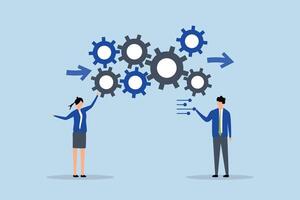 Workflow management, entrepreneur leader enhancing gear mechanism process for optimal outcome. vector
