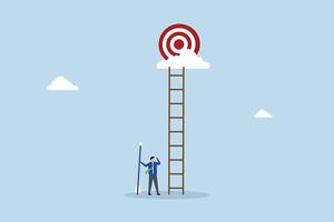 Dream big aim high, determined entrepreneur grips dart aims for lofty target in the sky vector