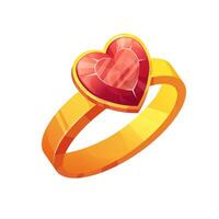 Gold ring with ruby isolated. Gemstone in gold frame. illustration on white background vector