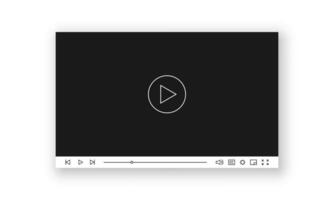 player interface with play button and control panel with progress slider, volume control, settings and fullscreen icons. Clean and modern minimalist design for multimedia platforms. vector