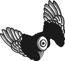 A dark, gothic-inspired illustration of a winged eye. This surreal, monochromatic image conveys a sense of mystery and intrigue vector