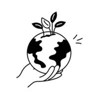 A hand gently cradling the Earth, ready to use icon of nature escape vector