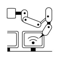 Icon of an automated robotic arm assembly line focused on LCD screen production vector