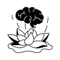 Lotus and brain showing mindfulness and managing mental stress vector