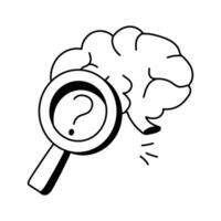 A magnifying glass and brain symbolizing self-awareness and personal growth vector