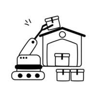 Premium icon of a warehouse with a crane lifting boxes vector