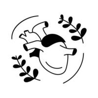 This minimalist icon features a stylized heart design encircled by simple leaves vector