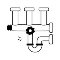 A clean, technical line drawing illustrates a triple output pipe setup vector