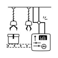 Robotic arms picking up packages from a conveyor belt, concept icon of automation vector