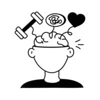 A healthy brain, a dumbbell, and a heart, symbolizing the importance of mental wellness vector