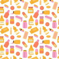 Seamless pattern with tablets, powders, suspensions, solutions, drops, ointments vector