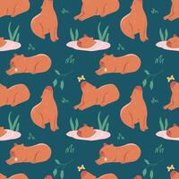 Capybara. Seamless pattern on a dark background vector