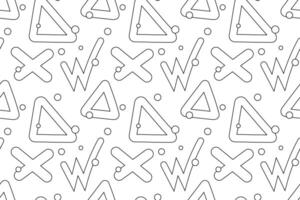 Seamless black and white pattern with triangles, crosses, zigzag lines, and dots. Perfect for coloring pages. vector