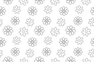 Seamless black-and-white floral pattern featuring two types of simple flowers, ideal for coloring and decorative projects. vector