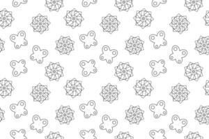 Seamless black and white pattern with butterflies and geometric flower shapes. Ideal for childrens coloring pages. vector