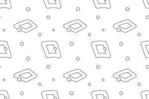 Seamless black-and-white geometric pattern featuring diamonds, rectangles, and dots, perfect for childrens coloring pages. vector