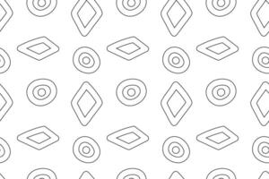 Seamless black and white abstract pattern featuring geometric diamond shapes and circles with dots. Perfect for childrens coloring pages, background designs, and creative projects. vector