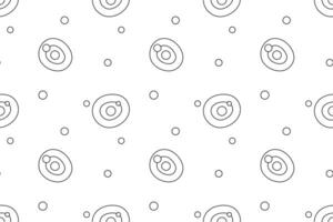 Minimalistic black and white seamless pattern featuring abstract circles with smaller circles inside and scattered dots. Ideal for childrens coloring pages, creative projects, and printable designs. vector