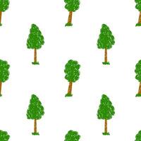 Seamless pattern with hand-drawn green trees on a white background, ideal for nature-themed designs and wallpapers. vector