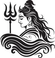 Divine Lord Shiva Stencil Design Serene Side Profile with Trishul and Aura vector