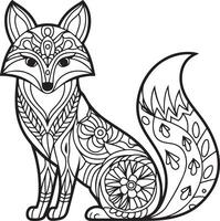 Majestic Fox Line Art Coloring Page with Mandala Patterns vector