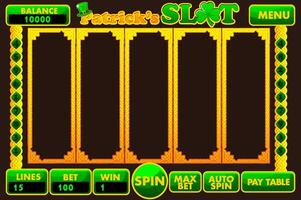 Slot machine UI for Game development. Complete slot menu with empty background and buttons in golden-green colors on the theme of St. Patricks Day. vector