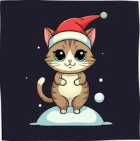 cute cat decoration with Christmas theme using Santa hat, suitable for related content vector
