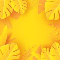 Summer background with yellow leaves. Summer background in paper craft style. paper cut and craft style. vector