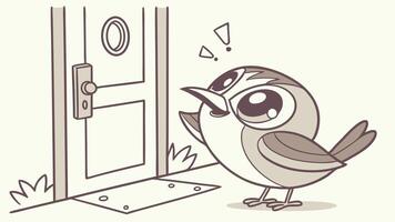 A cartoon bird standing in front of a door vector