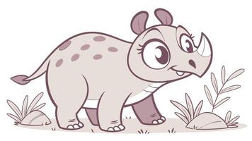Cartoon rhino in the grass vector