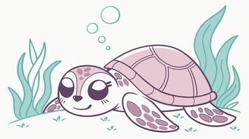 A cartoon turtle with bubbles and grass vector