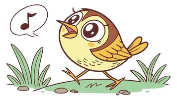 A cartoon bird singing with a musical note vector