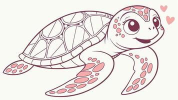 A cute turtle with pink hearts on its shell vector