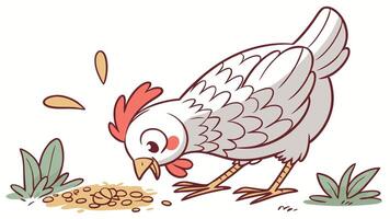 A cartoon chicken eating from a bowl of food vector